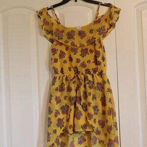 Japna Kids Yellow Floral Romper Lightweight Flowy Size 12 Girls Cold Shoulder